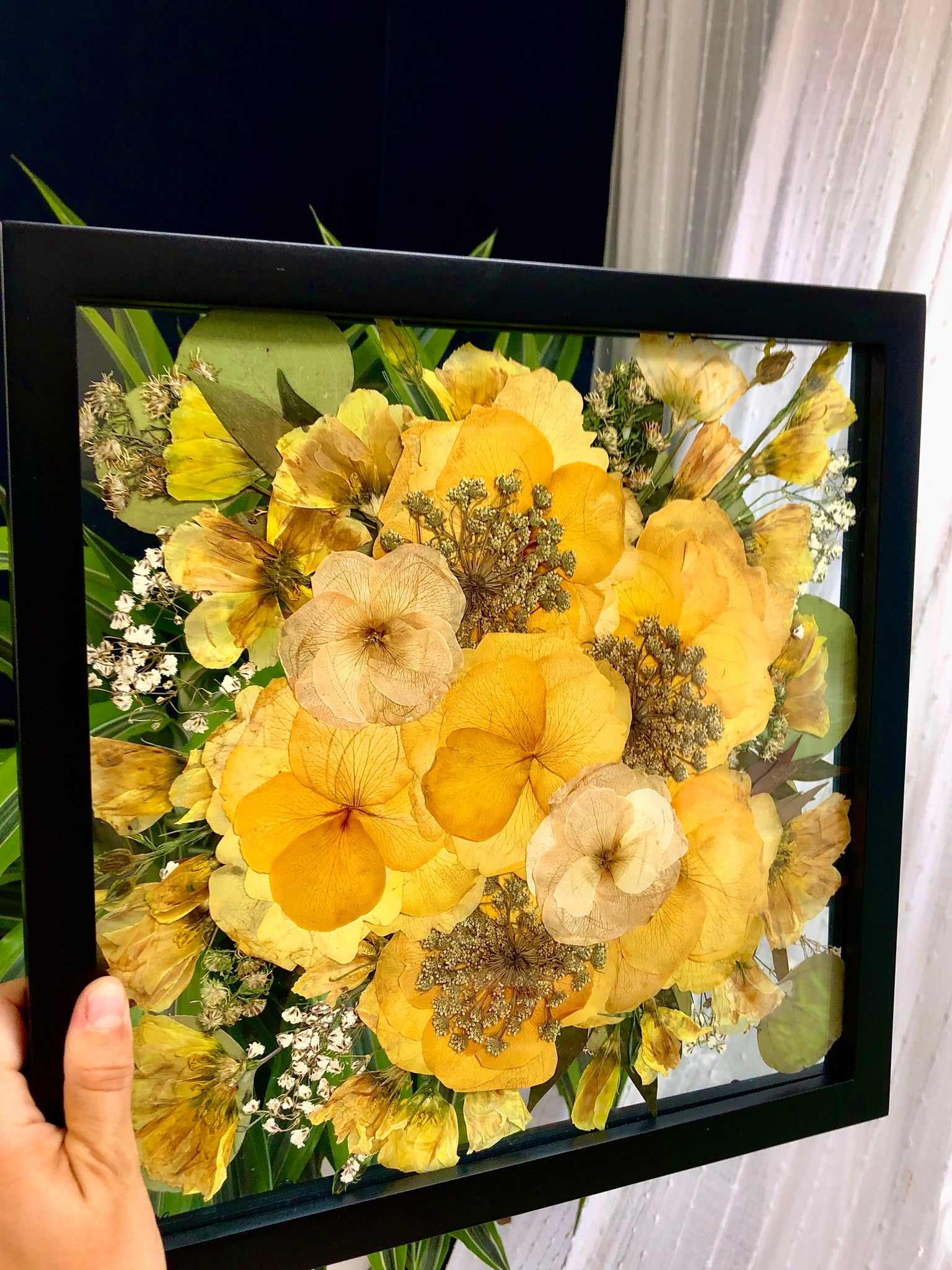 built a frame, dried, and preserved my friends bridal bouquet : r