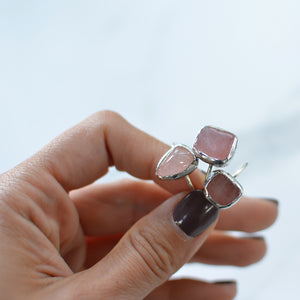 Pink Polished Rose Quartz silver ring