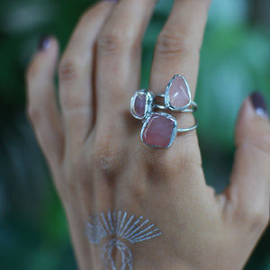 Pink Polished Rose Quartz silver ring