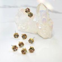 Load image into Gallery viewer, Abalone Seashell Brass Hexagon Studs