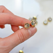 Load image into Gallery viewer, Abalone Seashell Brass Hexagon Studs